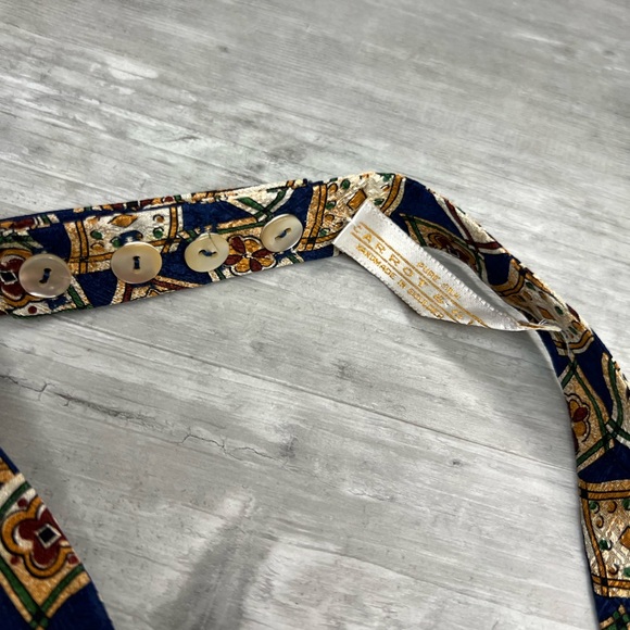 Carrot & Gibbs Navy, Green, Gold & Red Pattern Silk Bowtie - Picture 2 of 5